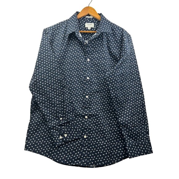 Julian & Mark Men's Minimalist Smart Casual Navy Blue Shirt White Dot Pattern XL - Picture 2 of 7